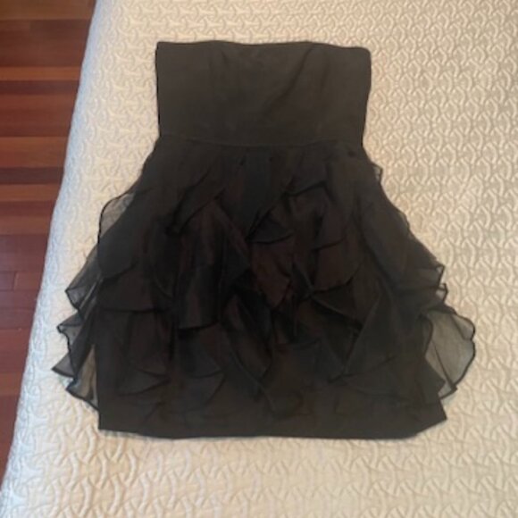 NWT! Rachel Zoe Strapless 100% Silk Black Ruffle Dress (Size 8) - Picture 7 of 16